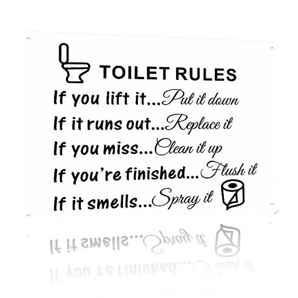12x8 in Durable Aluminium Metal Sign - Humorous Rule Bathroom Wall Decoration, Pre-Drilled Holes Restroom Etiquette Plaque with "If You Lift It-Put It Down" Quote, Home Decor Birthday Gift