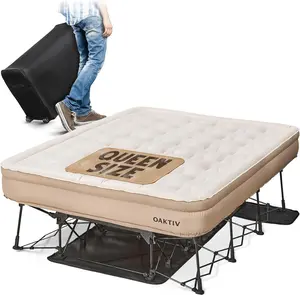 OAKTIV PeakRest Queen Size Air Bed - 660lb Capacity, 5-Year Warranty, Self-Inflating in 3-4 Minutes, Built-in Battery Pump & Frame, Rolling Case - Ultimate Guest Room & Camping Solution