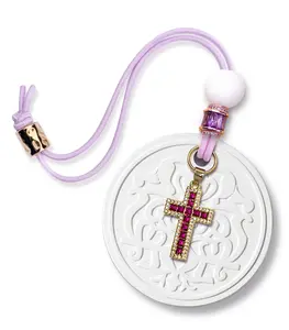 I Am With You... Always 18K Gold-Plated Cross Pendant with Square-Cut CZ Rubies & Clear CZ Melee Diamonds Eco-Friendly Clay Diffuser