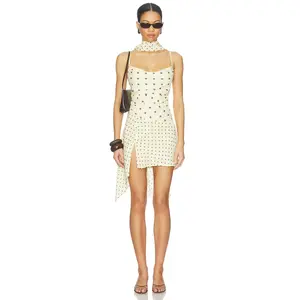 Runaway The Label Alora Scoop Neck Mini Dress in Lemon Choc Polka