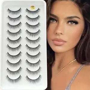 Natural False Eyelashes, 10 Pairs Handcrafted Faux Cluster Lashes, Fluffy Eyelashes Cluster, Volumized False Eyelashes for Women and Girls Eye Makeup Enhancement, Christmas Gift