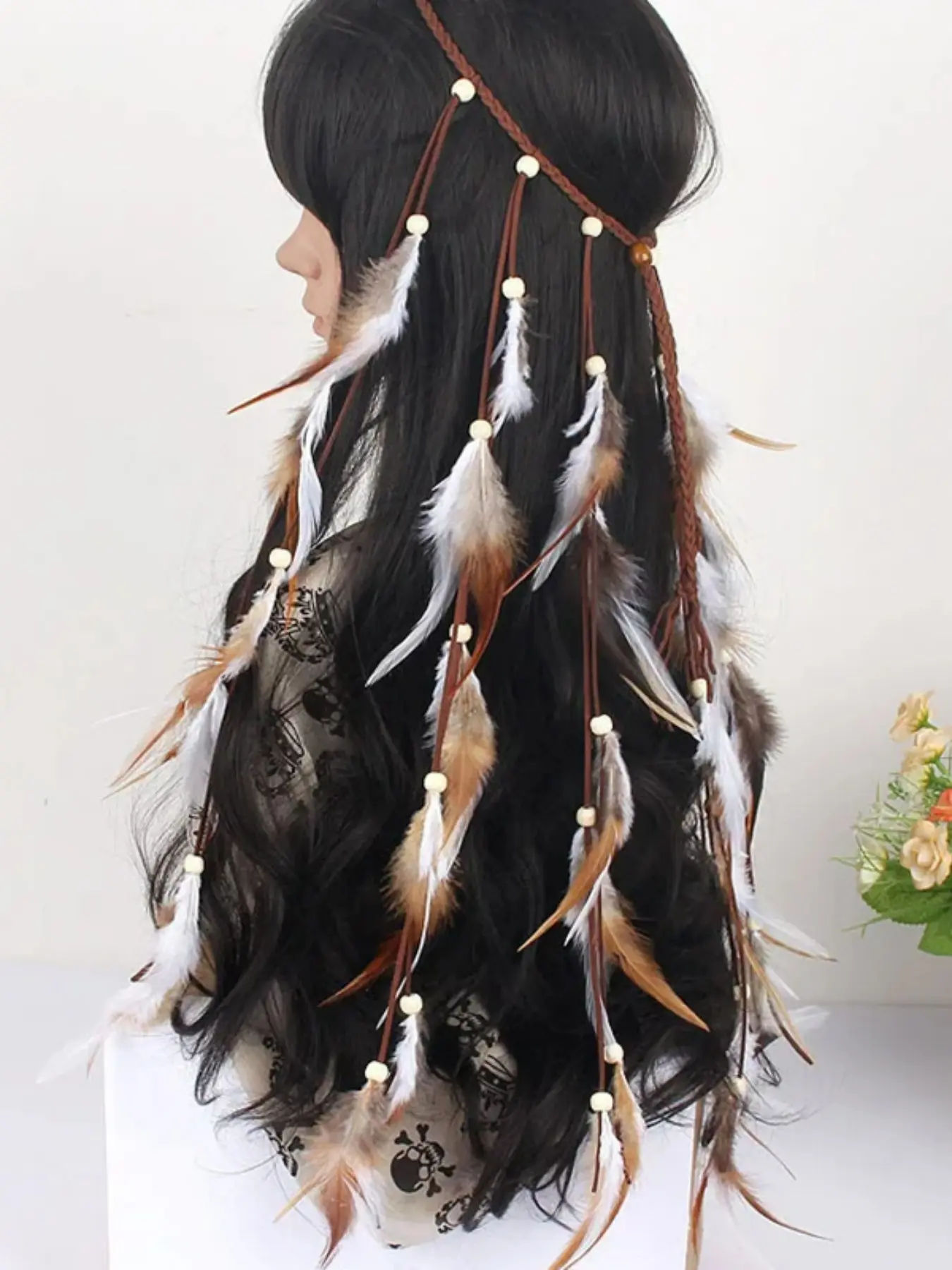 Boho Feather Headband, Long Boho Hair Accessories, Hair Jewelry, Indian Style Headwear, Feathers & Fringes, Perfect for Parties & Daily Wear, Hairpiece, Costume Headpiece