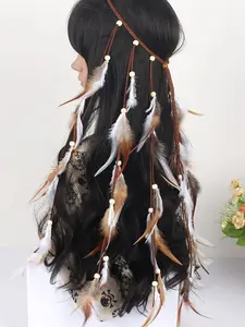 Boho Feather Headband, Long Boho Hair Accessories, Hair Jewelry, Indian Style Headwear, Feathers & Fringes, Perfect for Parties & Daily Wear, Hairpiece