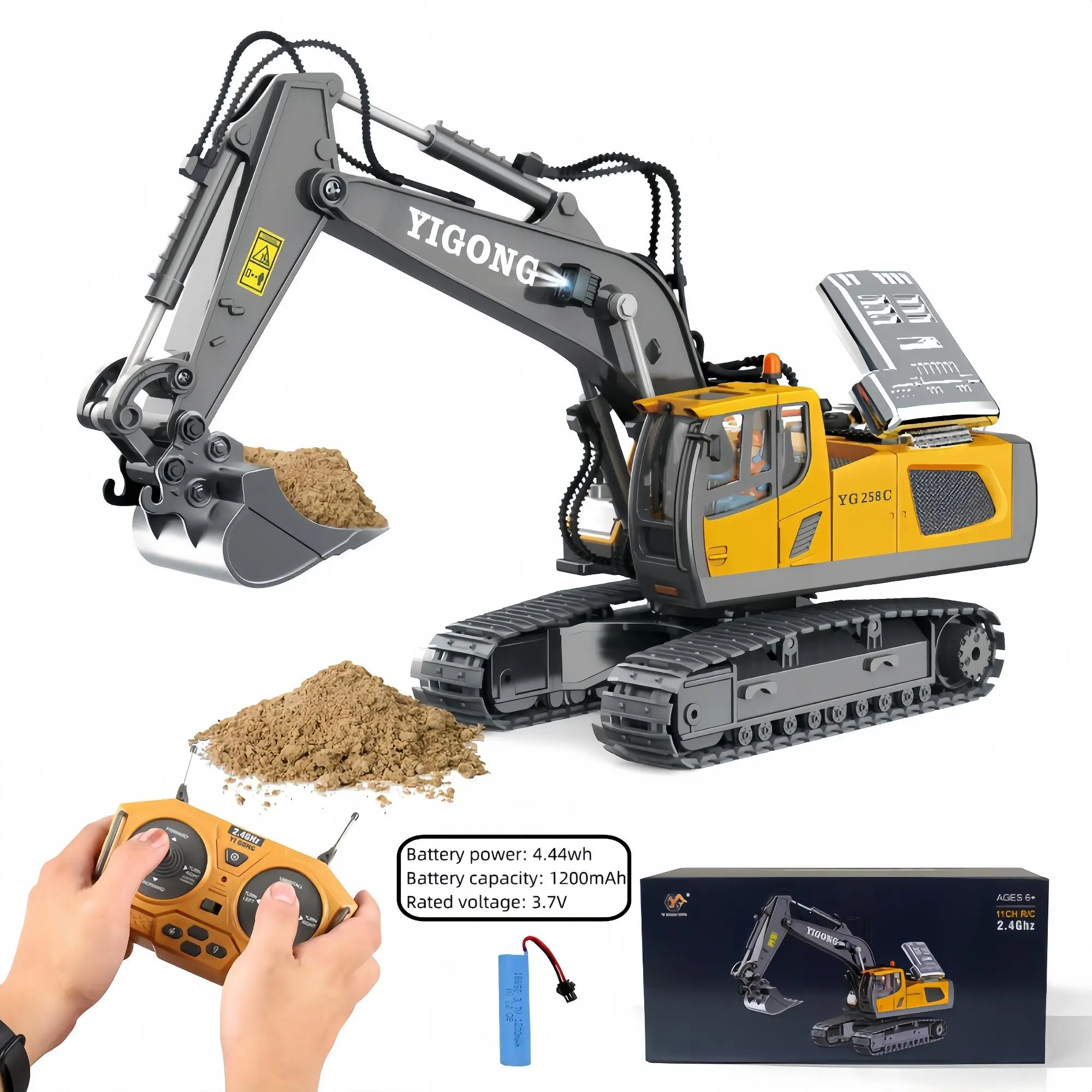 Remote Control Excavator Toy Including 1 Remote Control Excavator Toy Car 1 Manual 1 Batteries 1 Charging Cable 1 Remote Control 1 Screwdri
