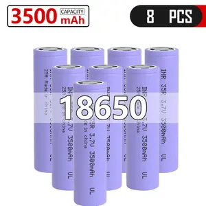 8pack 3.7v Lithium ion Battery replacement for 18650 Rechargeable Flashlight Battery Real Capacity 3500mAh for Headlamp, Solar Lights, Remote Controls, Mini Fans Button Top