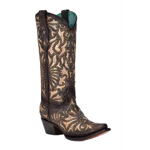 Corral Ladies Embroidery with Black & Gold Inlay Western Boots C3814