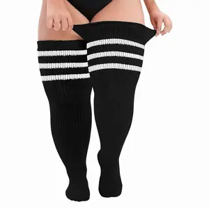 Women’s Plus Size Thigh High Socks – Extra Long Striped Over-the-Knee Stockings & Leg Warmers