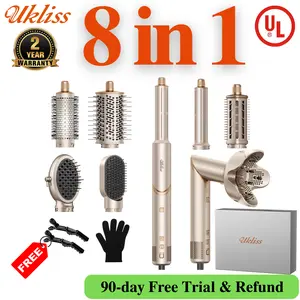 UKLISS FusionAir 8-in-1 Flex Style Airwrap Hair Styler, Blow Dryer Brush & Blowout Brush, 110000RPM High Speed Hair Dryer Curler Straightener Diffuser, Champagne Gold, Negative Ions Low Temp Hair Care, 90-Day Free Trial & Refund 2 Year Warranty