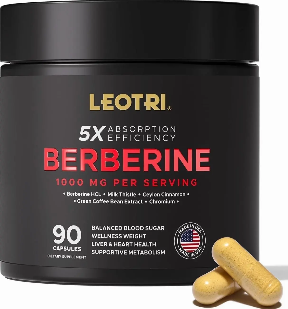 Berberine 1000mg with Ceylon Cinnamon, Chromium & Milk Thistle – GLP-1 Glucose & Metabolic Support Supplement – 90 Capsules, Made in USA