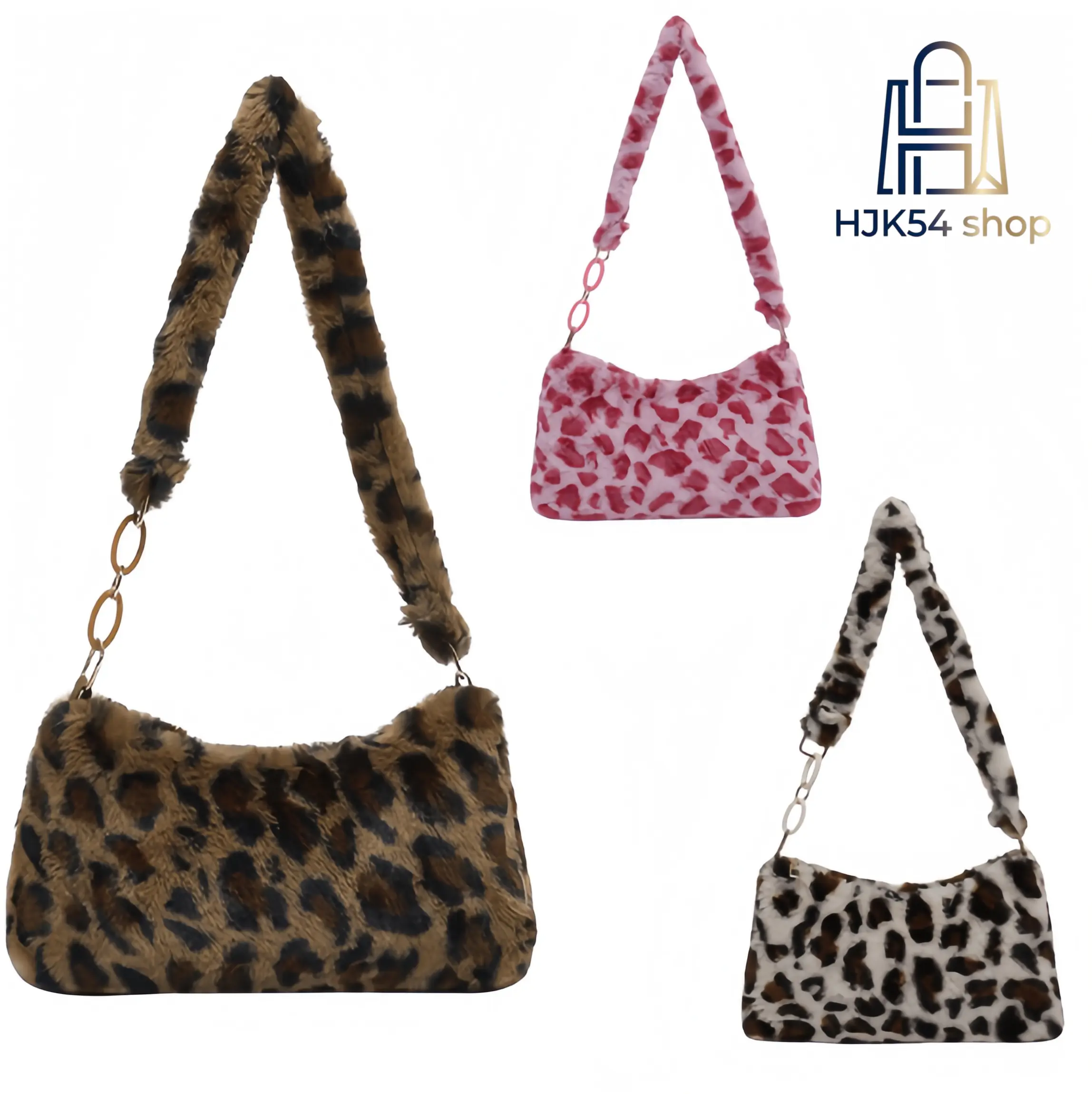 Leopard Print Faux Fur Shoulder Bag, Y2K Plush Chain Hobo Bag, Soft Fluffy Handbag, Trendy Winter Crossbody Purse for Women