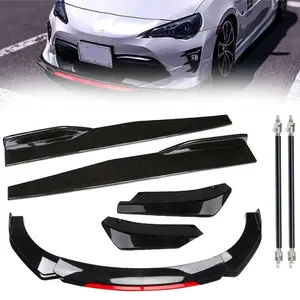 Garvee Front Bumper Lip Spoiler and Side Skirt Extensions for 1.9M/6.2FT Wide Cars, Durable ABS Air Dam Front Bumper Lip Body Kit Replacement for Sedans, Available in Glossy Black and Red