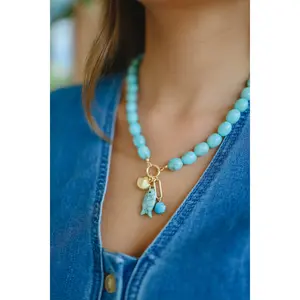 Tropical Coast Fish Charm Necklace - Turquoise