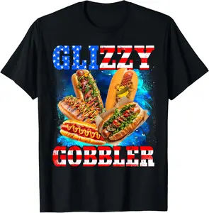 100% Cotton Glizzy Gobbler Funny Hotdog 4th of July BBQ Patriotic USA T-Shirt Fabric Menswear gift for all streetwear