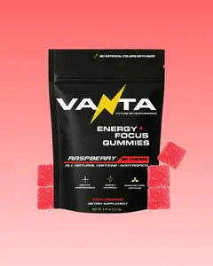VANTA Energy + Focus Gummies (30 Count) — Natural Caffeine + Nootropic Blend with L-Theanine, L-Tyrosine, and B-Vitamins — Clean, Crash-Free Energy for Athletes, Creators & High Performers - Raspberry Flavor