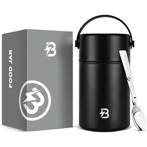 Thermo for Hot , 35 Oz Lunch Soup Thermo  Jar, Wide Mouth Insulated Hot  Container with Spoon for Adults (Black)