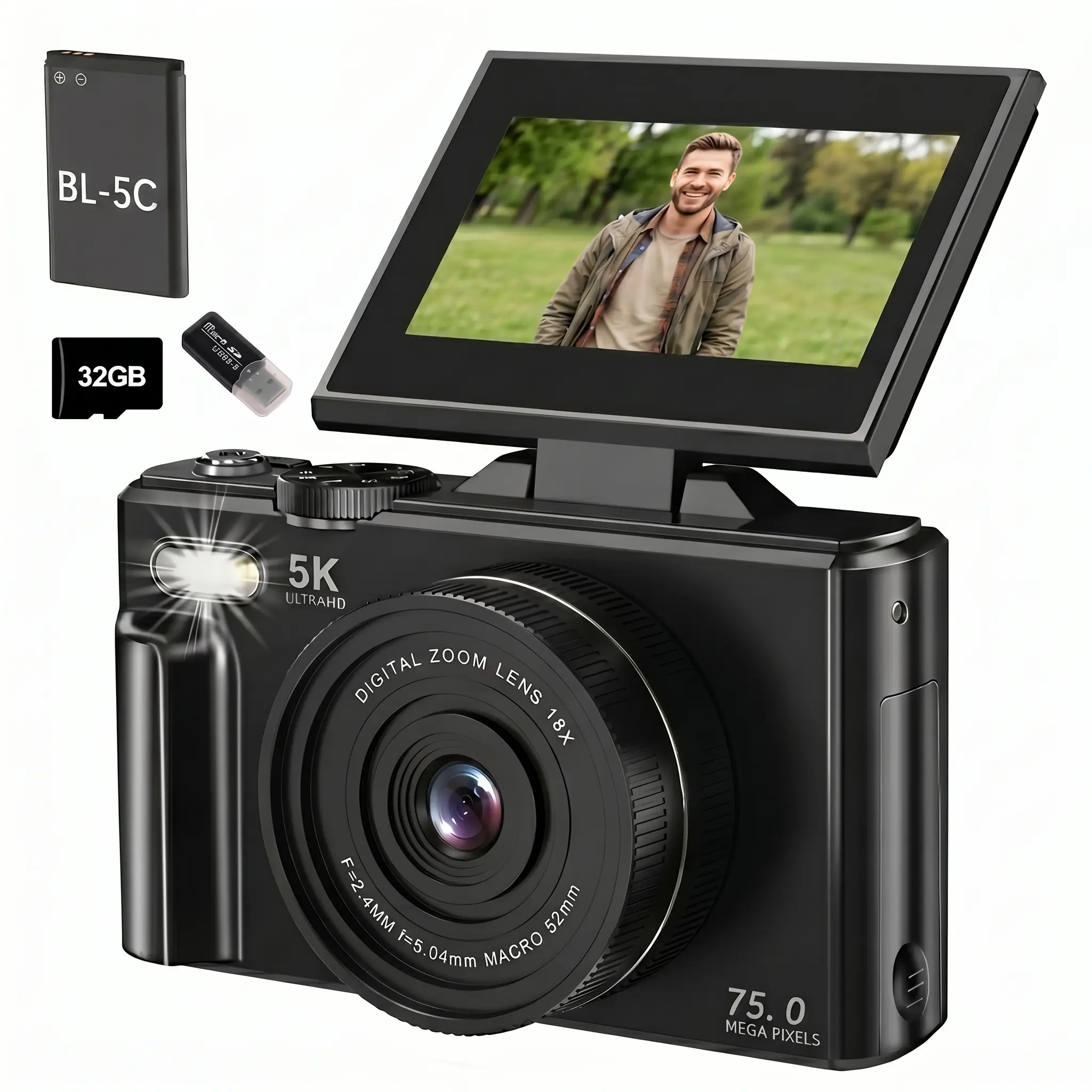 YZZCAM Digital Camera for Photography, 3 Inch 180° Flip Screen, 32GB Micro SD Card, Ideal for Gift,Y2K,CCD,vintage