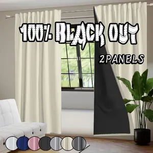 2 pieces, made of polyester material, with composite film technology, 100% blackout, noise reduction and thermal insulation curtains, hanging through poles, lightweight, suitable for bedrooms, living rooms, Thermal insulated curtain