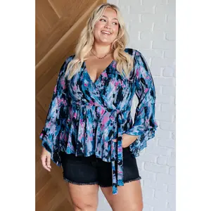 Have it All Angel Sleeve Top in Abstract Magenta