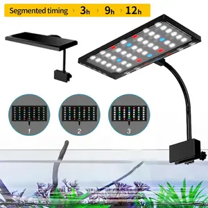 LED Aquarium Light, Clip on Fish Tank Light with Memory Function, DIY Mode Full Spectrum Aquarium Plant Light, Adjustable Timer/Brightness, IP68 Waterproof