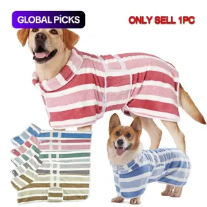 Quick-Drying Dog Bathrobe, 1-Piece Striped Pet Dressing Gown with Adjustable Belly Band, Super-Absorbent Super-Soft Fabric #GLOBAL PICKS