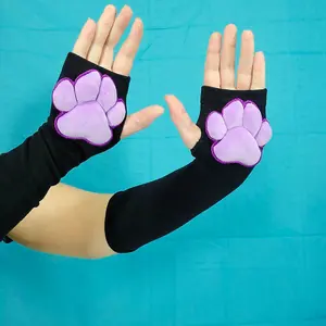 Purple Mochi Stuffed Paw Pad on Black Gloves