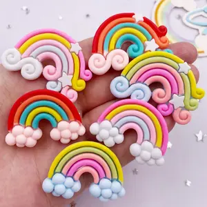 6PCS Mixed Resin Kawaii Colorful Stars Clouds Rainbows Flatback Stone Cartoon Christmas Figurines Scrapbook DIY Home Decor Accessories Crafts