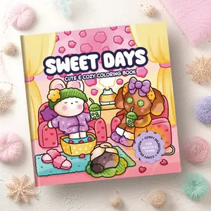 Durable, thick paper coloring book for adults, with a childlike and heartwarming style, featuring line drawings of cartoon scenes from everyday life. Suitable for stress relief and a perfect Christmas gift for friends.
