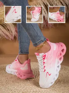 Women's Gradient Stripe Letter Pattern Sneakers, Breathable Running Shoes, Lightweight Soft Sole, Casual All-Season Footwear, Fashionable Running Shoes