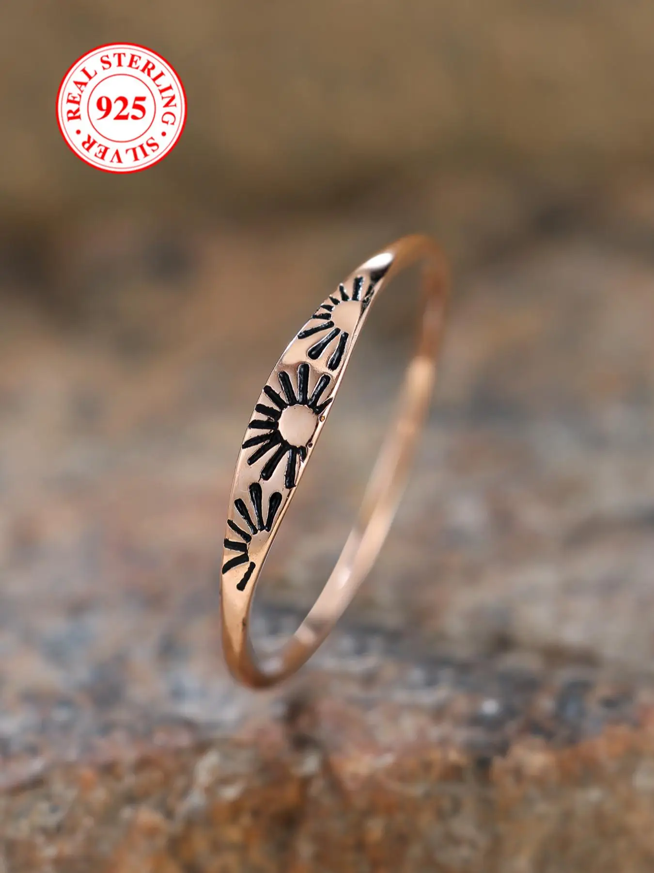 S925 Sterling Silver Sun Embossed Decor Ring, 2025 New Style Fashion Accessories for Women & Girls, Trendy All-match & Exquisite Jewelry for Birthday