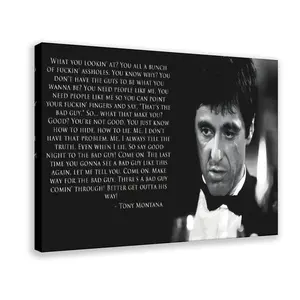 Scarface Movie Poster Tony Montana Say Hello To My Little Friend Machine Gun Al Pacino Canvas Art Print 16x24 Inches Eco Friendly Fade Resistant Wall Art - Artistic