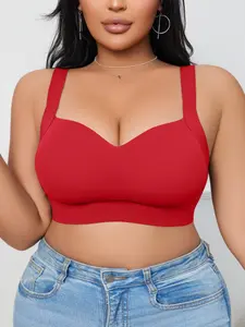 Plus Size Women's Light Sports Seamless Comfortable Breathable No Underwire Lift & Push Up Backless Bra, Perfect for Daily Wear