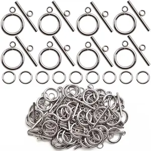40 Sets Stainless Steel Round Toggle Clasps Connectors T-Bar Closure Ring Clasps Extender with 100 Pieces Open Jump Rings with a Plastic Box for DIY Neckalce Bracelet Jewelry Making