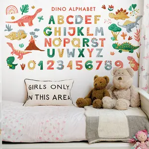 Cartoon Dinosaur Alphabet Number Decorative Wall Stickers, Wall Stickers Decorations, Wall Decal, Graphic Decal for Kids Bedroom, Playroom Decor, Home Decor, Room Decor, Desk Background Decoration, Universal Use