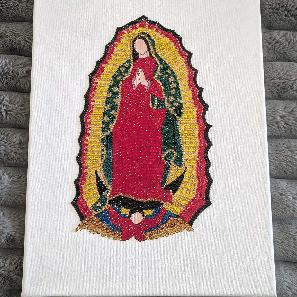 Our Lady of Guadalupe handmade rhinestone canvas