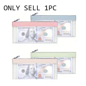 Zipper Wallet Cash Envelope Money Bag Transparent Bank Deposit Bag Cosmetic Storage Pouch for Cash School Supplies Makeup Travel