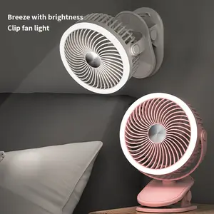 Wall Mounted Fan with LED Light, 1000mAh Battery Operated Clip Fan, 360° Rotatable Personal Fan for Camping Office