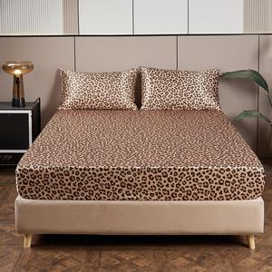 leopard print fitted sheet & pillowcase set, 3 counts/set including 1 count fitted sheet & 2 counts pillowcase without filler, bedding supplies for home bedroom, decorative bedsheet sets