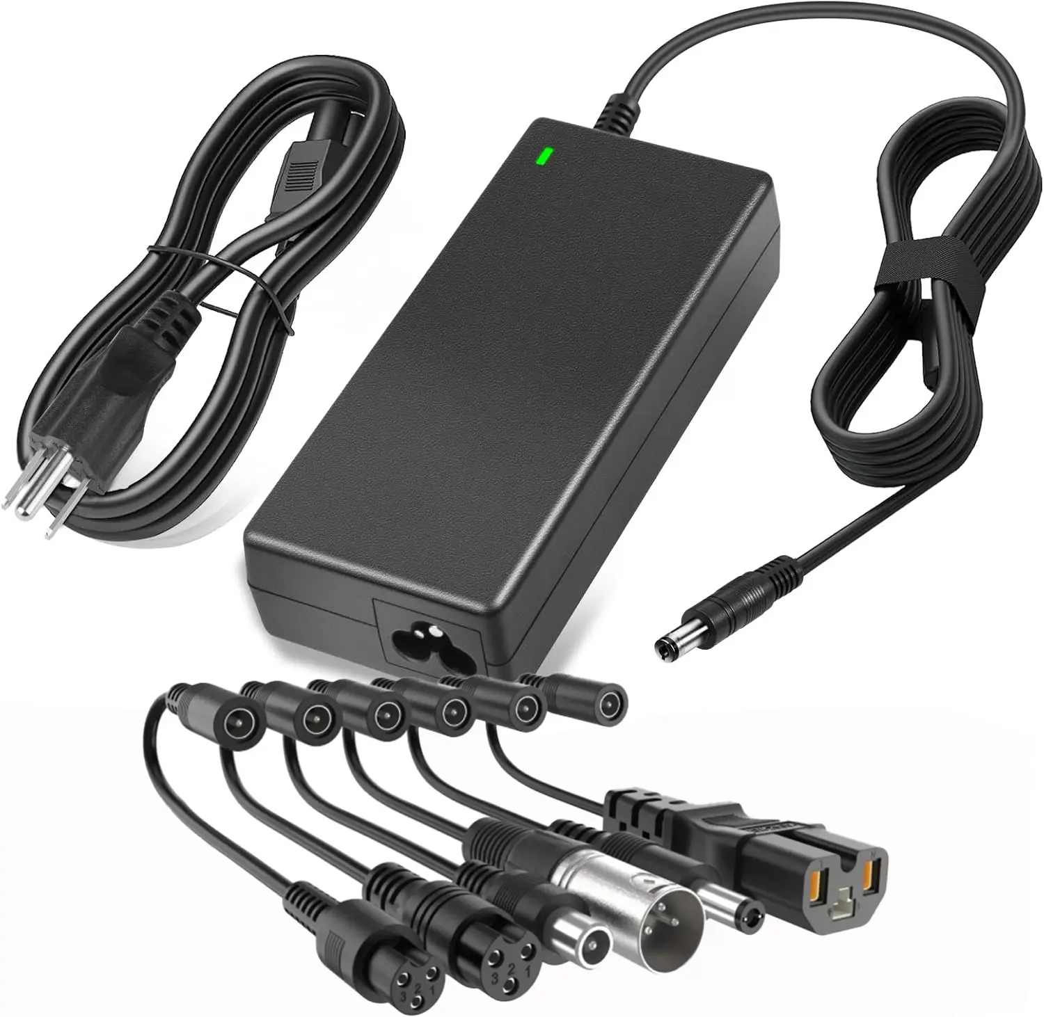 Universal 42V 2A Electric Scooter Charger with 7 Interchangeable Tips – Compatible with Gotrax, Razor, Jetson, Ninebot, Voyage & More 36V Lithium Battery Packs – Replacement AC Adapter for M365/Hoverboard/Self-Balancing Scooters