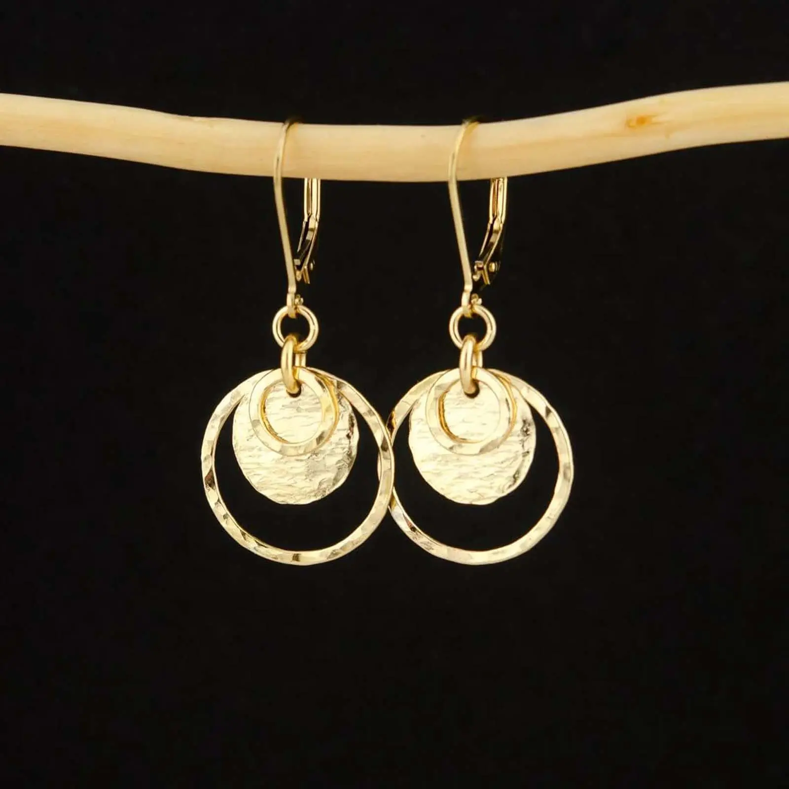 Women's Lightweight Golden Geometric Regular Disc Statement Hoops with Artificial Gemstones - Gold Hoop, Metallic Details, Ring-Shaped, Round Design Jewelry for Daily Wear, Earring Stack Accent, Statement Hoops Earrings, Gold Hoop Earrings