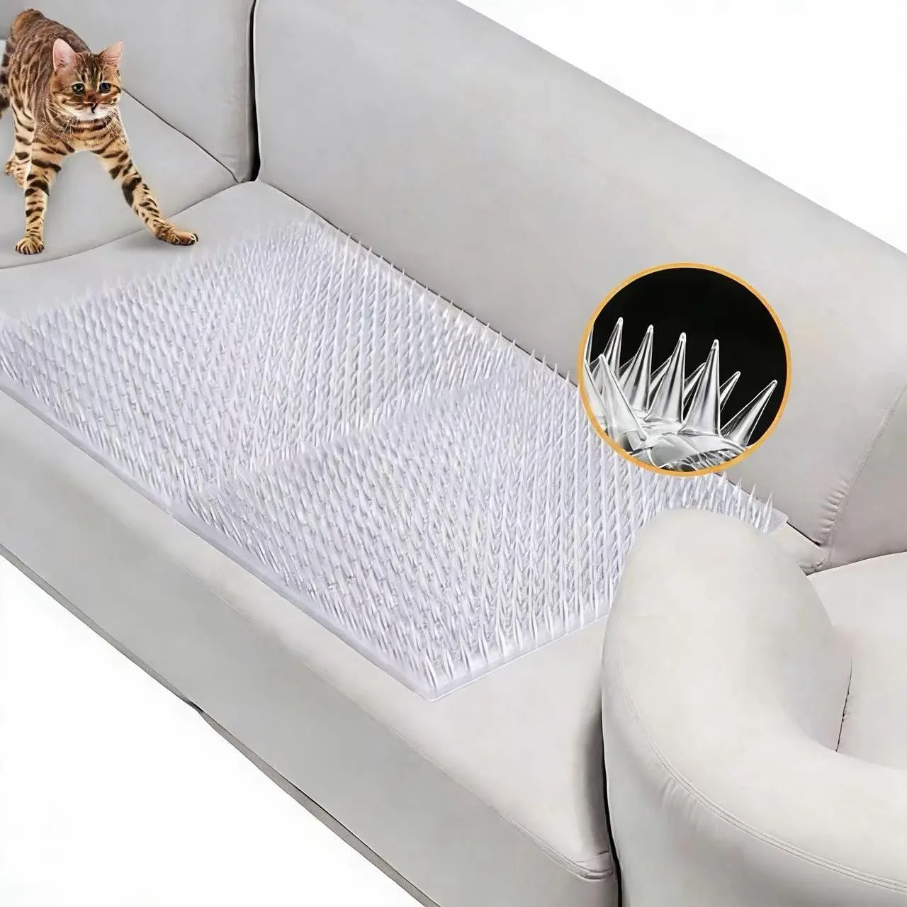 10-Pieces Humane Safety Transparent PVC Silicone Eco-Friendly Animal Deterrent Mat, 13x16in Spiked Surface Cat Scat Mat, Indoor-Outdoor Repellent Fence for House & Outside, Home Bathroom Supplies Gadget, 13X16 Inches