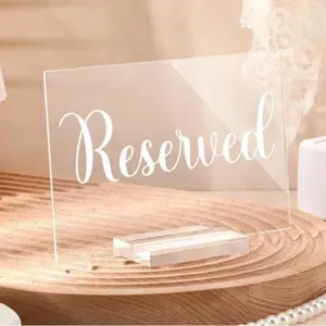 Acrylic Reserved Table Signs, Acrylic Plaque, Clear Wedding Reserved Signs with Holder, Table Cards for Wedding Seating, Reception, Restaurant, Birthday Party