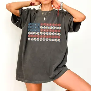 American Flag, Flowers, Red White Blue, Floral, Patriotic, Independence Day, 1776, USA, Tshirt, Women's Comfort Color Tee, Tshirt JN7BG