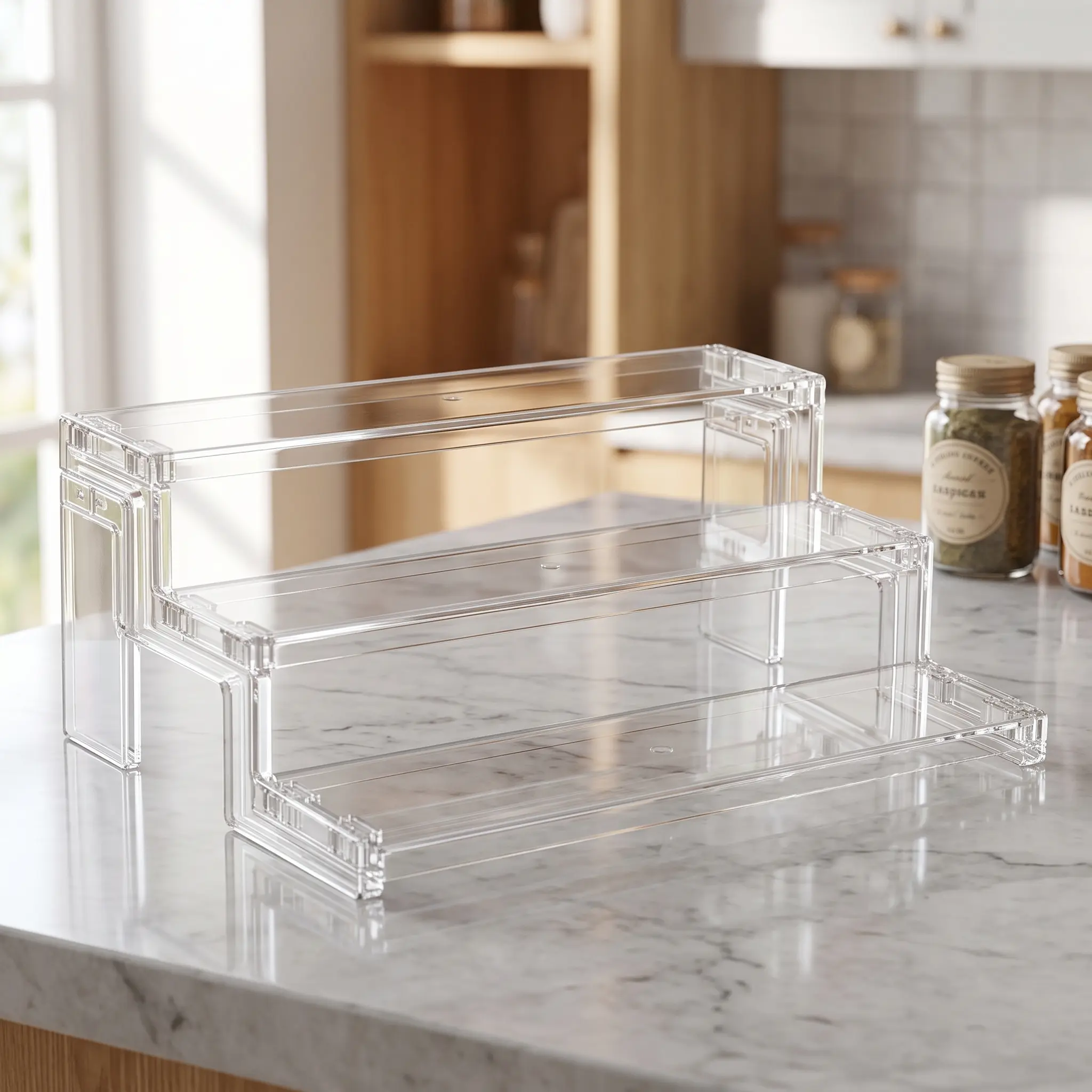 3 Tier Clear Display Shelf Spice Rack Perfume Organizer Makeup Storage Riser Tool Free Assembly