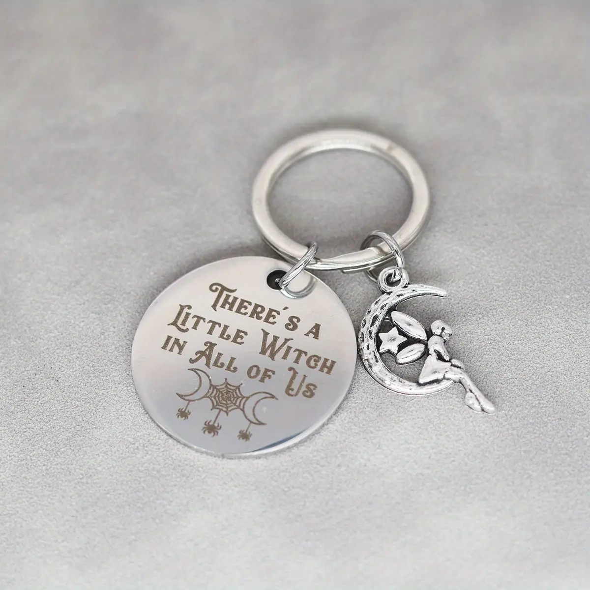 [Witchy Vibes Engraved Gift] Witchy Keychain Witch Halloween,Witchy Vibes,Practical Magic Quote,There Is A Little Witch In All Of Us,Engraved Halloween Gift
