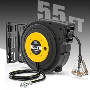 CRST 14AWG Heavy Duty Retractable Extension Cord Reel with  Lighted 3 Outlets Tap, UL Listed, 36 Months Warranty, SJTOW Cord, Automatic Rewind, Wall/Ceiling Mount