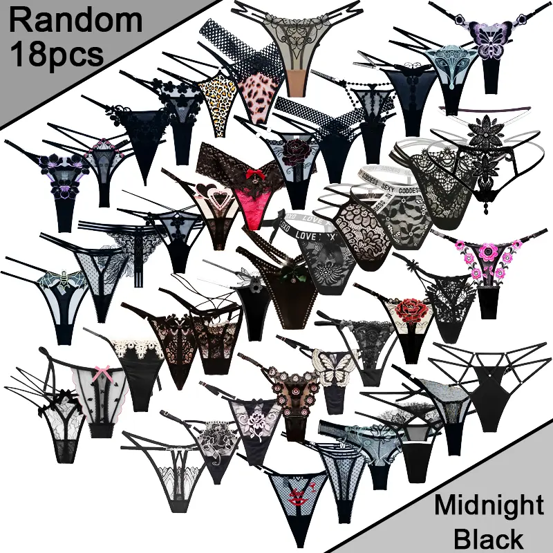 18-Pack Lace Underwear for Women, Colorblock & Animal Print Thongs Set with Embroidery & Seamless Cut Crotch