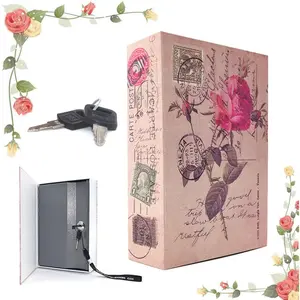 Exquisite Rose Book-Shaped Metal Storage Box with Key Lock. Hidden book design for discreet storage of jewelry, cash, passports and private docs. Sturdy & privacy-protected, elegant decor for home; ideal for personal use or gifting.