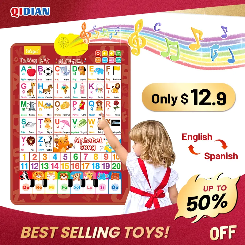 Bilingual English–Spanish Talking Wall Chart for Kids Ages 1–6 | Interactive Early Learning Poster with Songs, ABCs, Numbers, Words & Fun Educational Games for Home, Preschool & Classroom