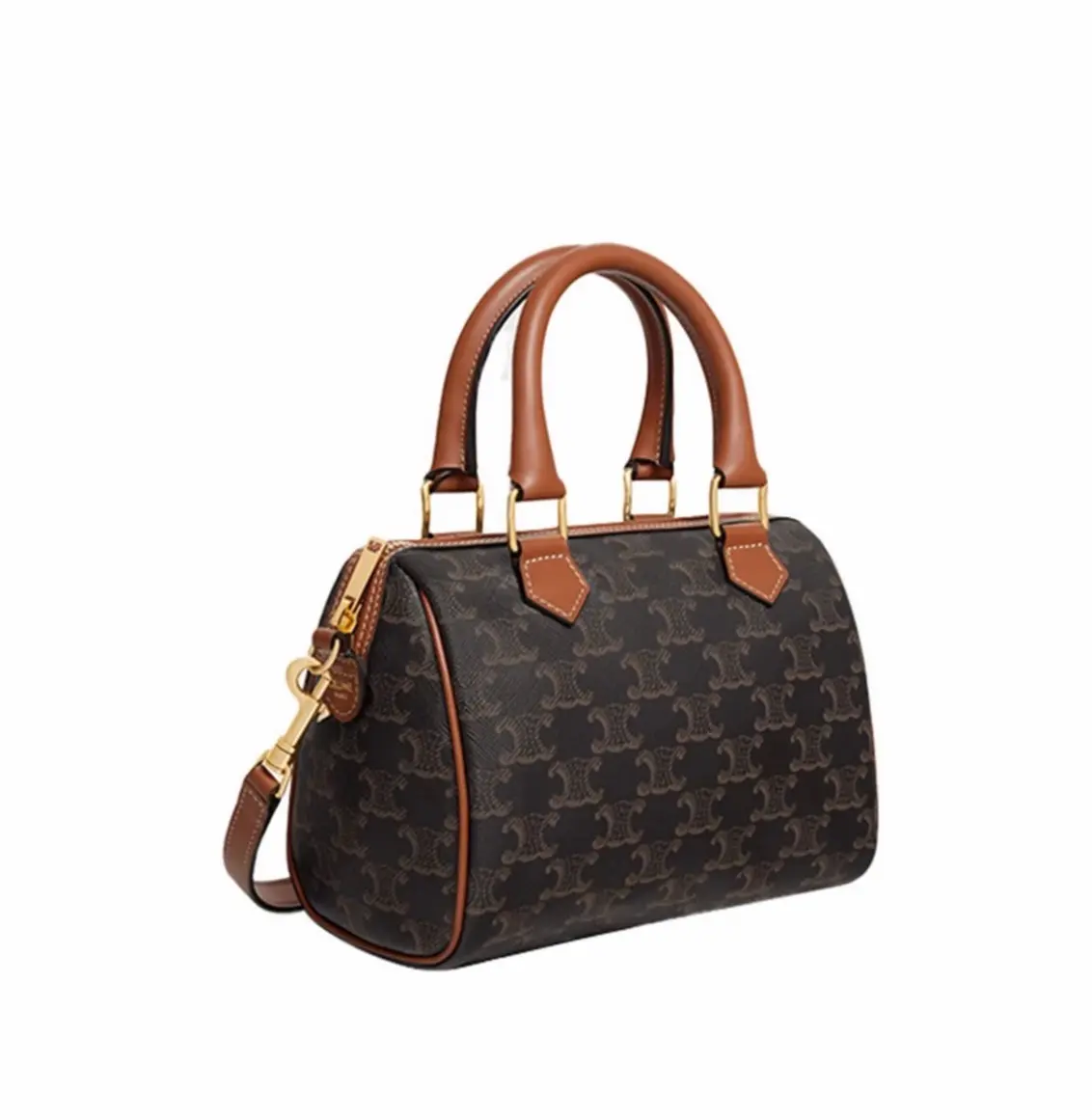 Pre-owned Celine Triomphe Monogram Leather Boston Bag With Adjustable Strap For Women Classic Handbag