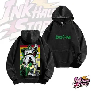 Doctor Doom, the supervillain from Marvel Comics, is known for his metal mask, green cape, and mastery of both technology and magic - Long Sleeve Cotton Unisex Vintage Hoodie